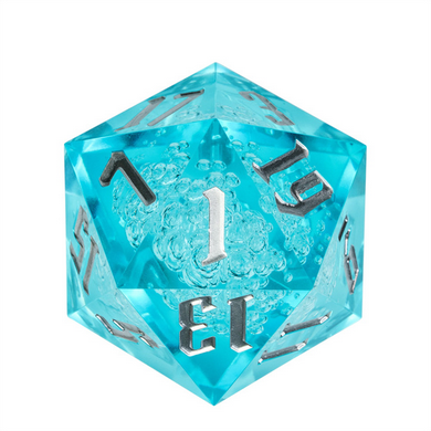 55mm Titan D20 - Sharp Edge Cyan Bubbles Plastic Dice Foam Brain Games