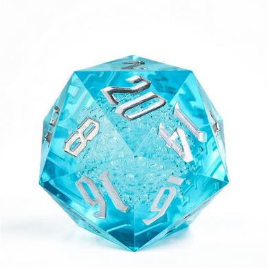 55mm Titan D20 - Sharp Edge Cyan Bubbles Plastic Dice Foam Brain Games