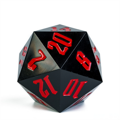 55mm Titan D20 - Sharp Edge Opaque Black and Red Plastic Dice Foam Brain Games