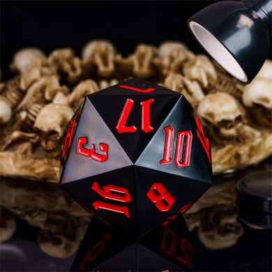 55mm Titan D20 - Sharp Edge Opaque Black and Red Plastic Dice Foam Brain Games