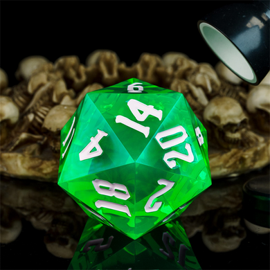 55mm Titan D20 - Sharp Edge Transparent Green Plastic Dice Foam Brain Games