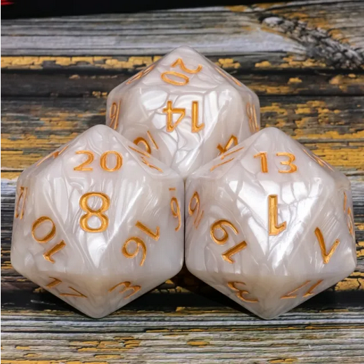 55mm Titan D20 - White Pearl Plastic Dice Foam Brain Games