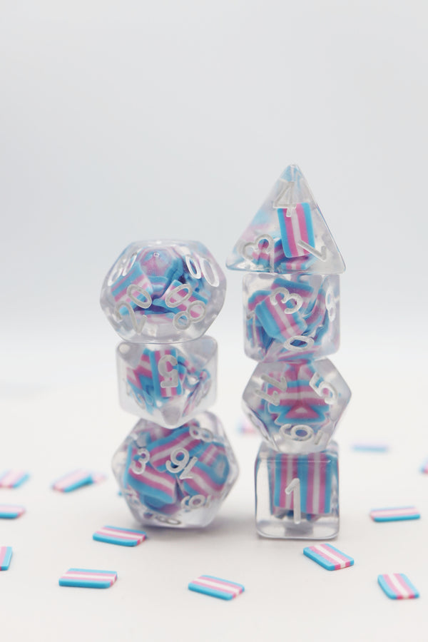 Transgender Flag RPG Dice Set Plastic Dice Foam Brain Games