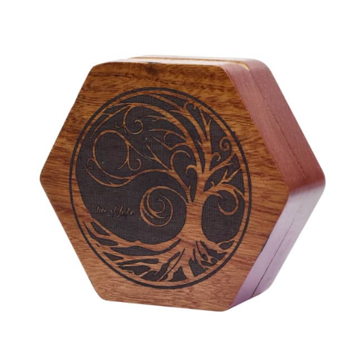 Tree of Life - Sapele Wood Dice Box (Hexagonal) Dice Box Foam Brain Games