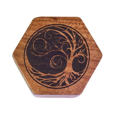 Tree of Life - Sapele Wood Dice Box (Hexagonal) Dice Box Foam Brain Games