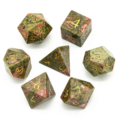 Unakite Gemstone - Engraved with Gold Stone Dice Foam Brain Games