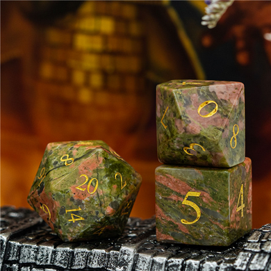 Unakite Gemstone - Engraved with Gold Stone Dice Foam Brain Games