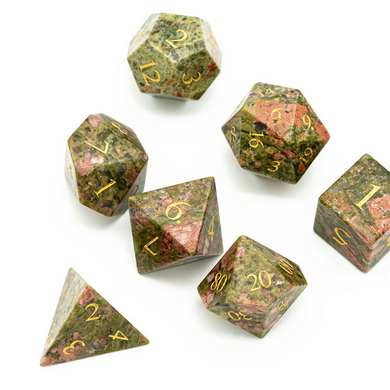 Unakite Gemstone - Engraved with Gold Stone Dice Foam Brain Games