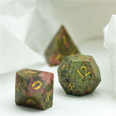 Unakite Gemstone - Engraved with Gold Stone Dice Foam Brain Games