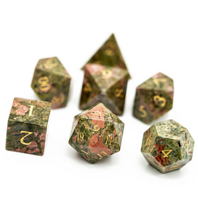 Unakite Gemstone - Engraved with Gold Stone Dice Foam Brain Games