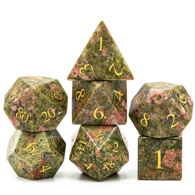 Unakite Gemstone - Engraved with Gold Stone Dice Foam Brain Games