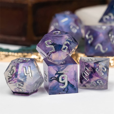 Sharp Edge Resin RPG Dice Set - Unicorn and Glitter Plastic Dice Foam Brain Games