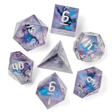 Sharp Edge Resin RPG Dice Set - Unicorn and Glitter Plastic Dice Foam Brain Games