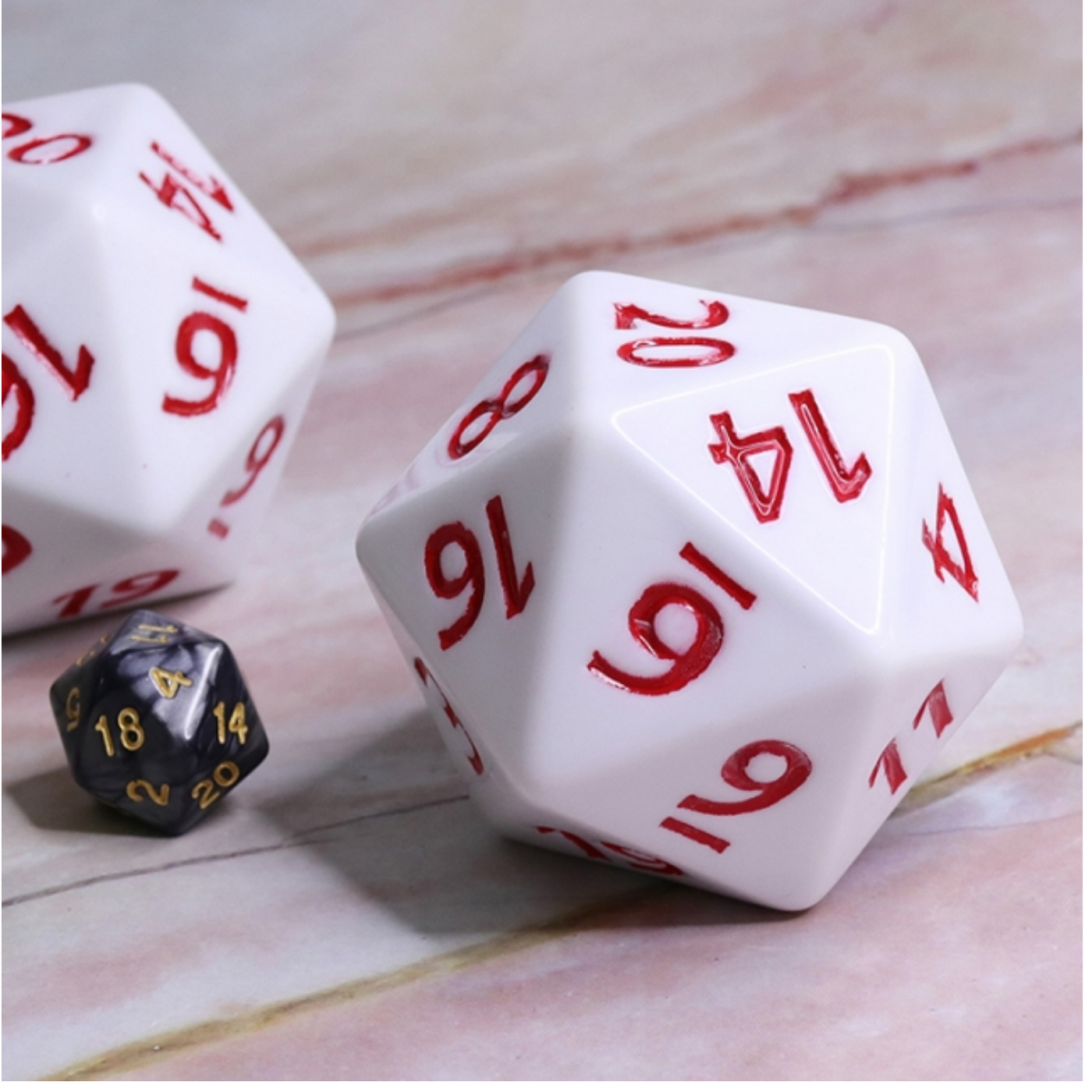 55mm Titan D20 - White with Red Plastic Dice Foam Brain Games