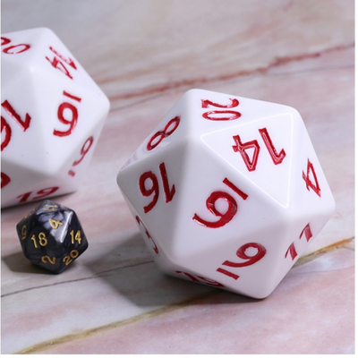 55mm Titan D20 - White with Red Plastic Dice Foam Brain Games