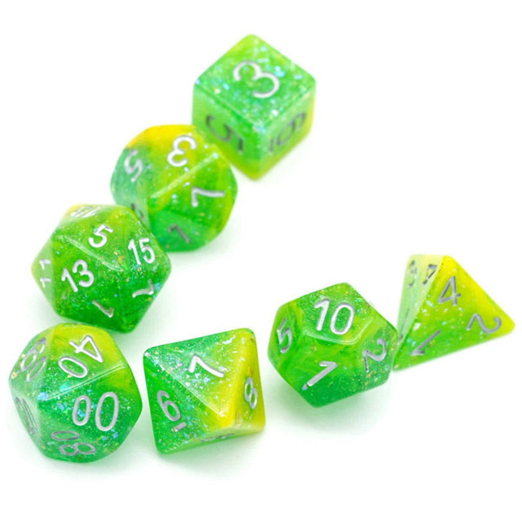 Yellow & Green Seabed Treasure RPG Dice Set Plastic Dice Foam Brain Games