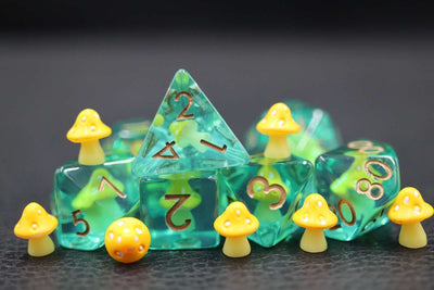 Yellow Mushroom RPG Dice Set Plastic Dice Foam Brain Games