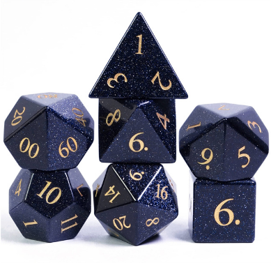 Blue Goldstone - Gemstone Engraved with Gold Stone Dice Foam Brain Games