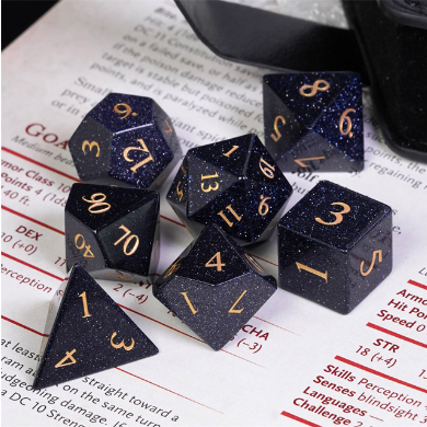 Blue Goldstone - Gemstone Engraved with Gold Stone Dice Foam Brain Games