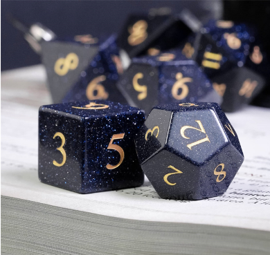 Blue Goldstone - Gemstone Engraved with Gold Stone Dice Foam Brain Games