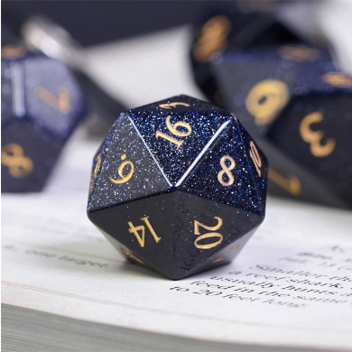 Blue Goldstone - Gemstone Engraved with Gold Stone Dice Foam Brain Games