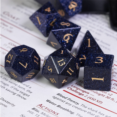 Blue Goldstone - Gemstone Engraved with Gold Stone Dice Foam Brain Games