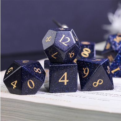 Blue Goldstone - Gemstone Engraved with Gold Stone Dice Foam Brain Games