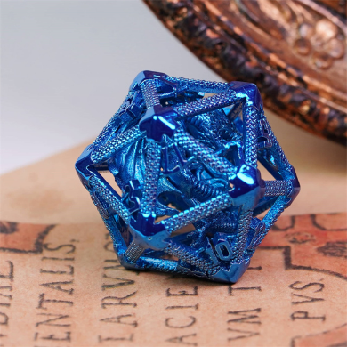 Hollow Dragon Keep D20 - Blue Metal Dice Foam Brain Games