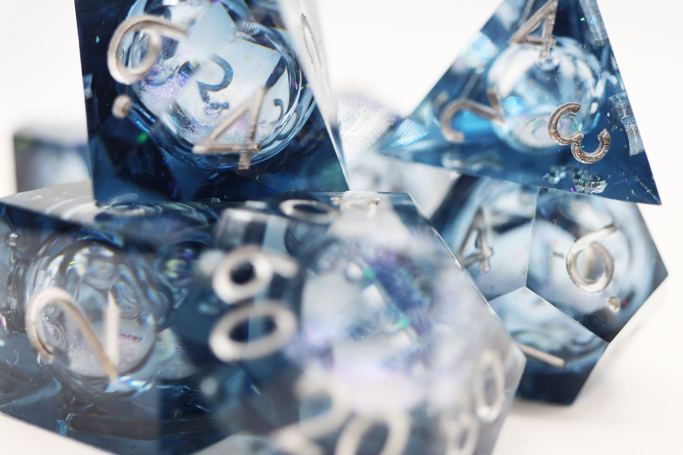 Sharp Edge Liquid Core RPG Dice Set - Blue Plastic Dice Foam Brain Games