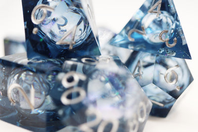 Sharp Edge Liquid Core RPG Dice Set - Blue Plastic Dice Foam Brain Games