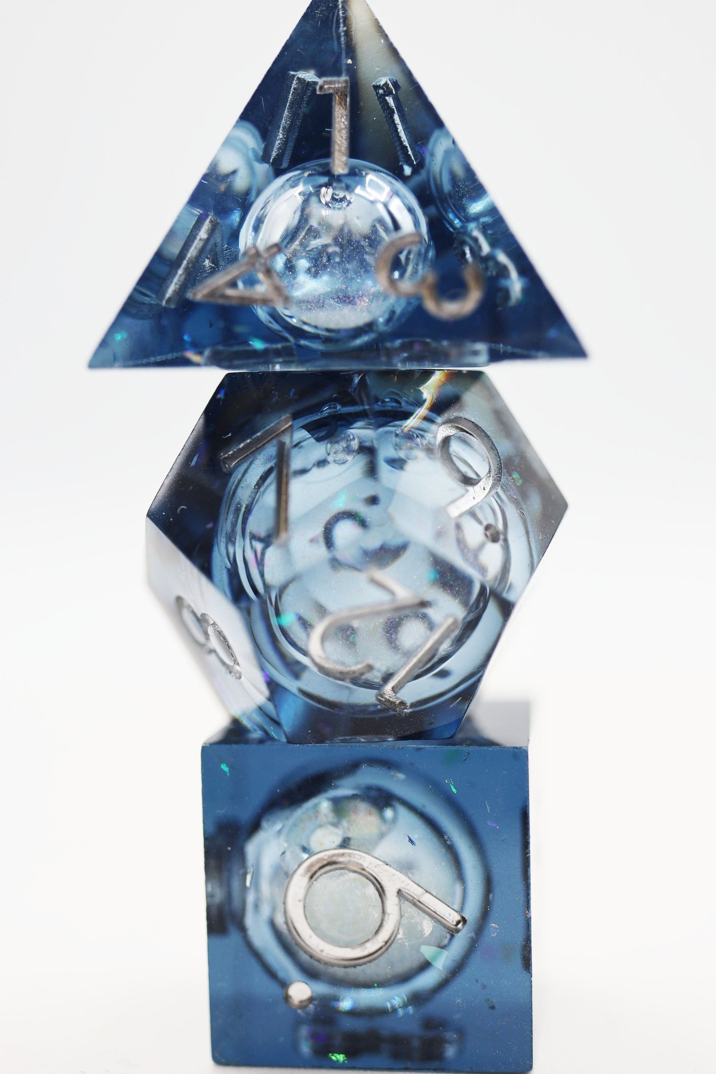 Sharp Edge Liquid Core RPG Dice Set - Blue Plastic Dice Foam Brain Games