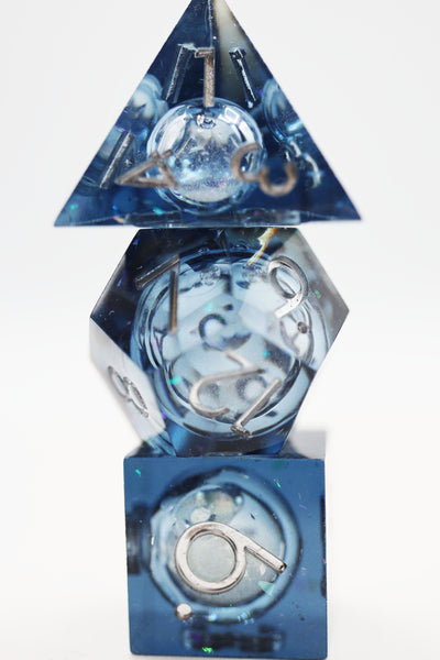 Sharp Edge Liquid Core RPG Dice Set - Blue Plastic Dice Foam Brain Games