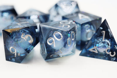 Sharp Edge Liquid Core RPG Dice Set - Blue Plastic Dice Foam Brain Games