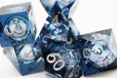 Sharp Edge Liquid Core RPG Dice Set - Blue Plastic Dice Foam Brain Games