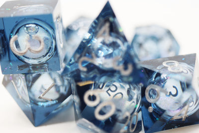 Sharp Edge Liquid Core RPG Dice Set - Blue Plastic Dice Foam Brain Games