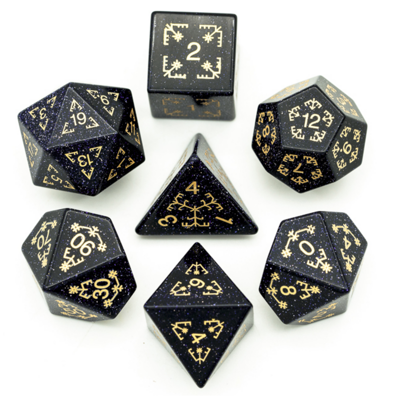 Blue Sandstone and Flourish - Gemstone Engraved with Gold Stone Dice Foam Brain Games