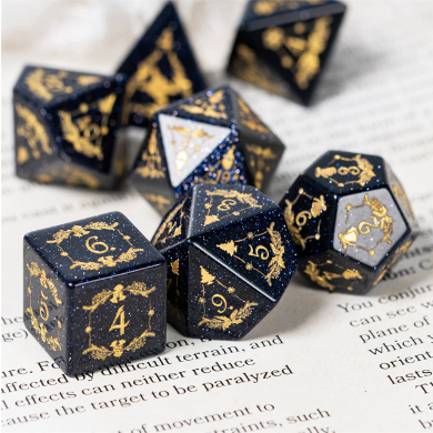 Embellished Blue Sandstone - Gemstone Engraved with Gold Stone Dice Foam Brain Games