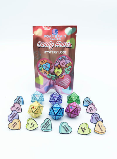 Mystery Loot: Candy Hearts 2 Metal Dice Foam Brain Games