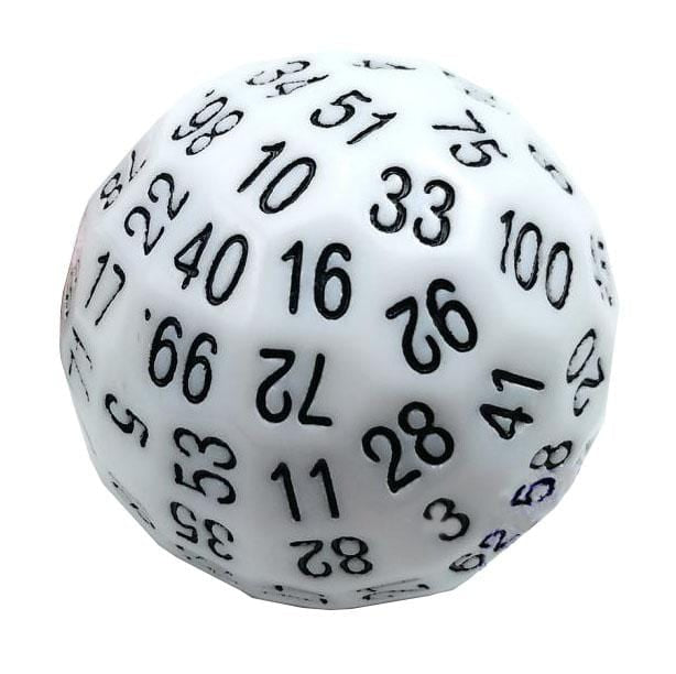 45mm D100 - White Plastic Dice Foam Brain Games