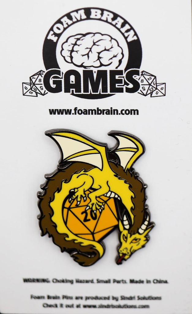 Dice Dragon Pin - Gold Enamel Pin Foam Brain Games