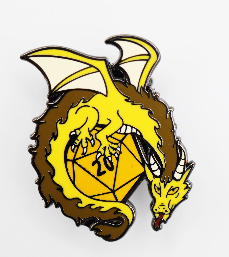 Dice Dragon Pin - Gold Enamel Pin Foam Brain Games