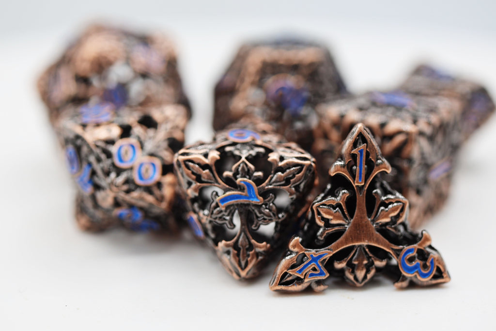 Fleur de Lis: Copper Azul - Hollow Metal RPG Dice Set Metal Dice Foam Brain Games