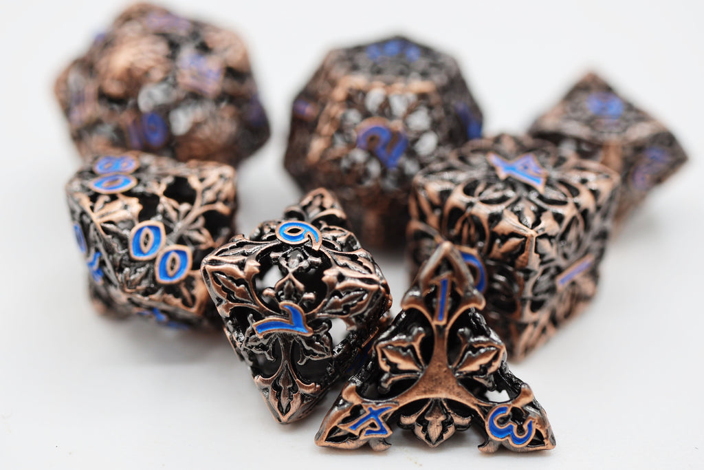 Fleur de Lis: Copper Azul - Hollow Metal RPG Dice Set Metal Dice Foam Brain Games