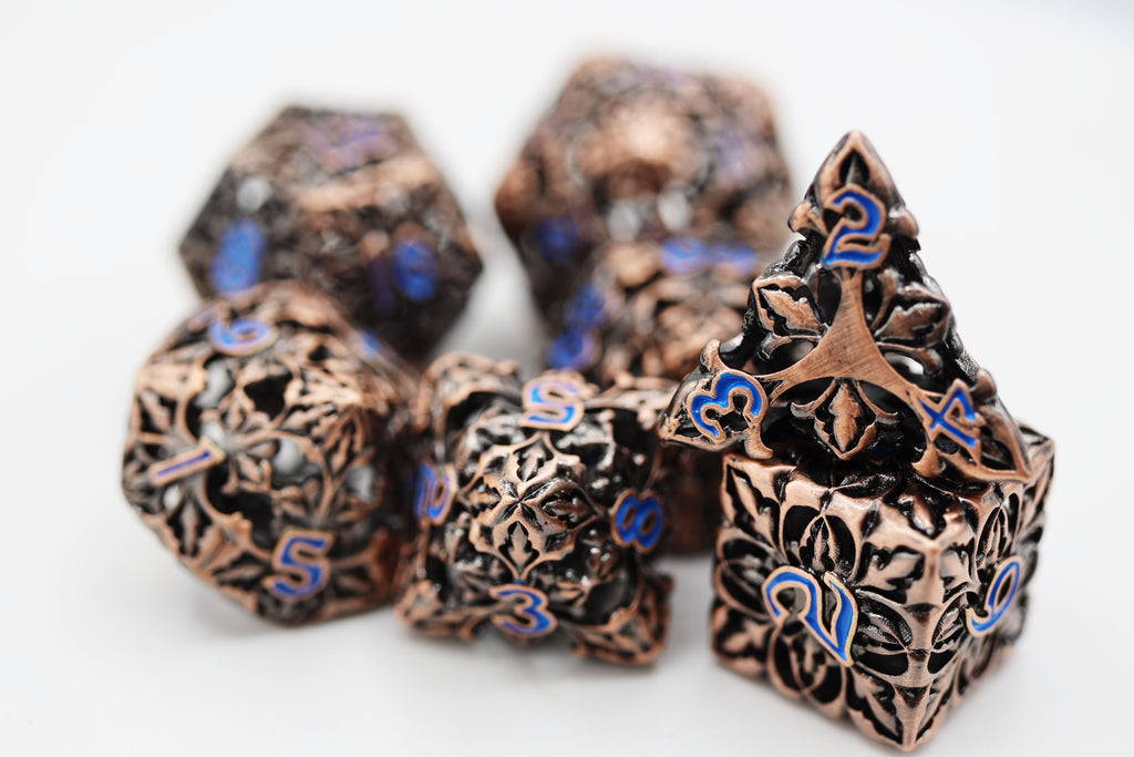 Fleur de Lis: Copper Azul - Hollow Metal RPG Dice Set Metal Dice Foam Brain Games