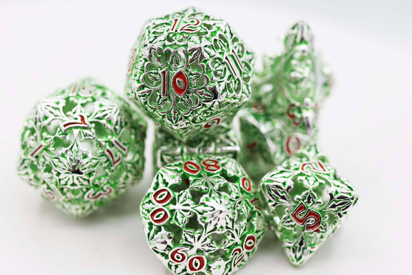Fleur de Lis: Green - Hollow Metal RPG Dice Set Metal Dice Foam Brain Games