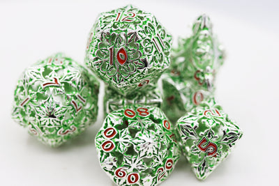 Fleur de Lis: Green - Hollow Metal RPG Dice Set Metal Dice Foam Brain Games