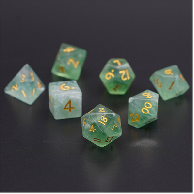 Green Fluorite - Gemstone Engraved with Gold Stone Dice Foam Brain Games