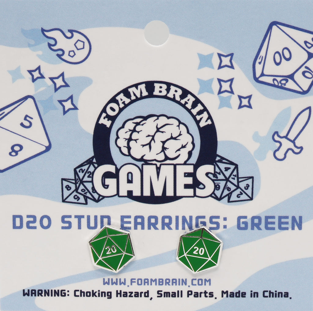 D20 Stud Earrings: Green Jewelry Foam Brain Games