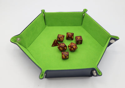 Leatherette & Velvet Hex Dice Tray (Navy with Lime) Dice Tray Foam Brain Games