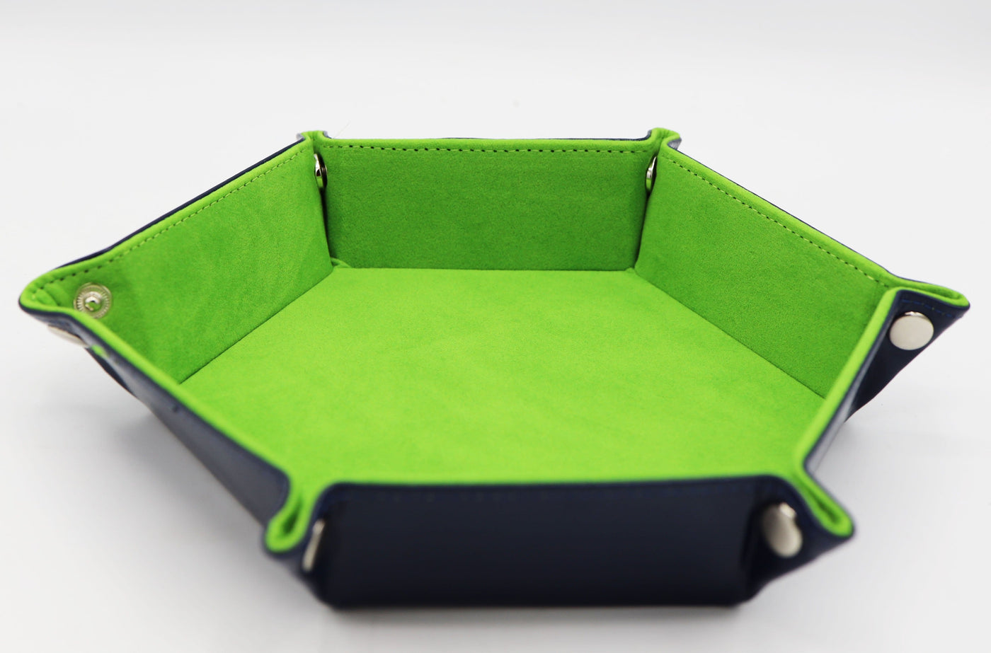 Leatherette & Velvet Hex Dice Tray (Navy with Lime) Dice Tray Foam Brain Games